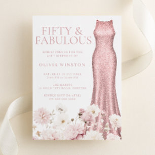 Blush Pink Floral & Dress 50th Birthday Party Invitation
