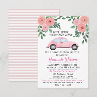 Blush Pink Floral Drive By Baby Shower Parade Invitation