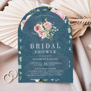 Blush Pink Floral Dusty Blue Bridal Shower Invitation