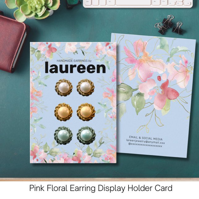 Blush Pink Floral Earring Display Holder Card (Creator Uploaded)