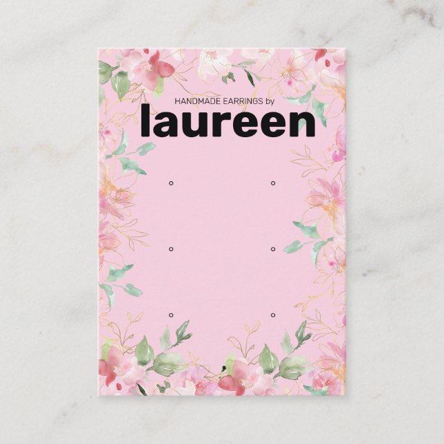 Blush Pink Floral Earring Display Holder Card (Front)