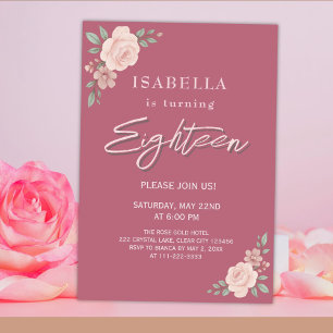 Blush Pink Floral Eighteenth Birthday Invitation 