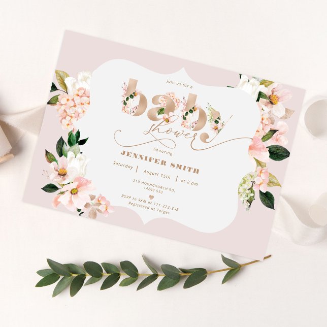 Blush pink floral elegant baby girl shower invitation (Creator Uploaded)