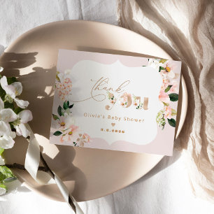 Blush pink floral elegant baby shower thank you card