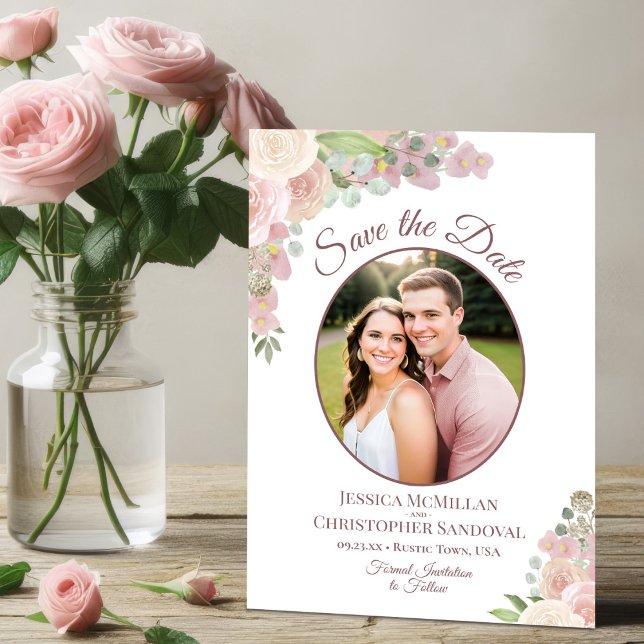 Blush Pink Floral Elegant Boho Wedding Photo Save The Date (Creator Uploaded)