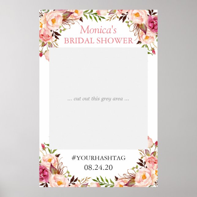 Blush Pink Floral Elegant Bridal Shower Photo Prop Poster (Front)