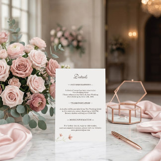 Blush Pink Floral Elegant Garden Wedding Details Enclosure Card