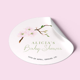 Blush pink floral elegant girl baby shower classic round sticker