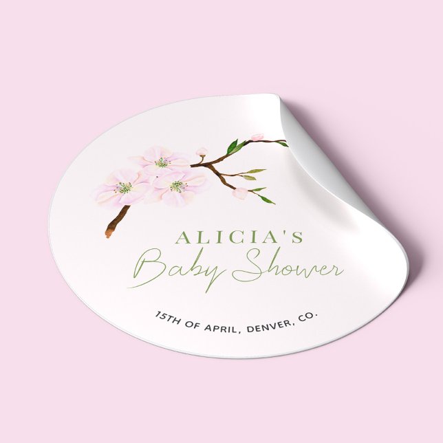 Blush pink floral elegant girl baby shower classic round sticker (Creator Uploaded)