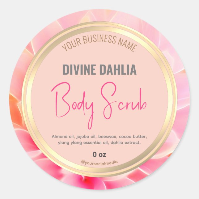 Blush Pink Floral Elegant Gold Frame Product Label (Front)