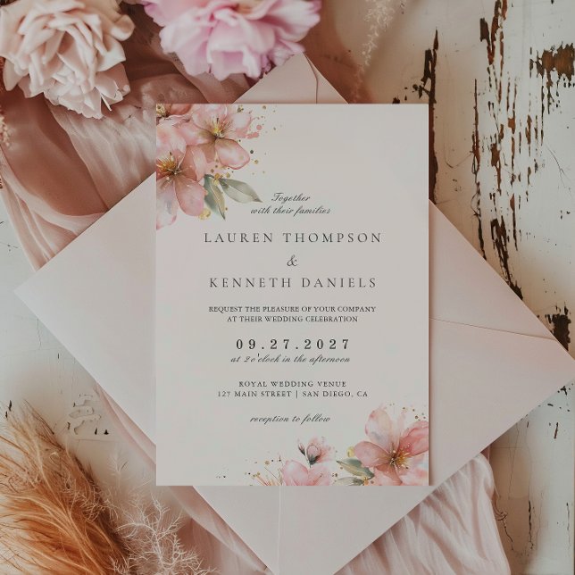 Blush Pink Floral Elegant Script Wedding Invitation (Creator Uploaded)