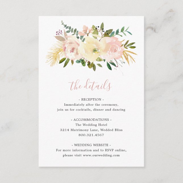 Blush Pink Floral Elegant Wedding Enclosure Card (Front)