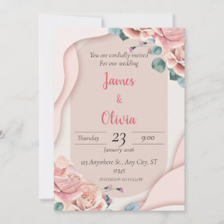 Blush Pink Floral Elegant Wedding Invitation