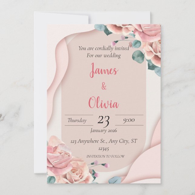 Blush Pink Floral Elegant Wedding Invitation (Front)
