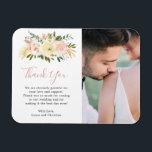 Blush Pink Floral Elegant Wedding Magnet<br><div class="desc">Romantic floral wedding favour magnet featuring "Thank You" in an elegant script and watercolor flowers in blush pink, dusty rose, champagne and ivory along with gold accent pieces. Below is your personalised message and to the right is your favourite photo. These elegant thank you magnets make useful wedding favours and...</div>