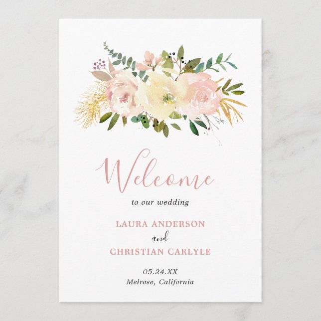 Blush Pink Floral Elegant Wedding Programme (Front)