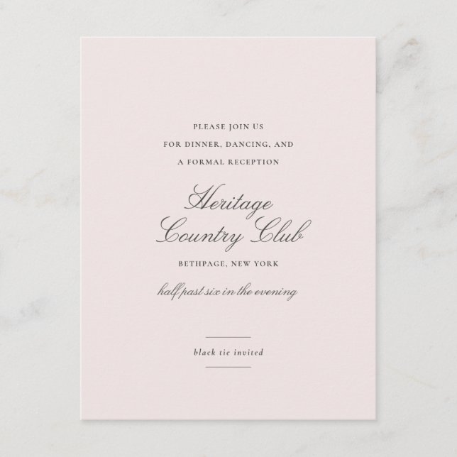 Blush Pink Floral Elegant Wedding Reception Enclosure Card (Front)