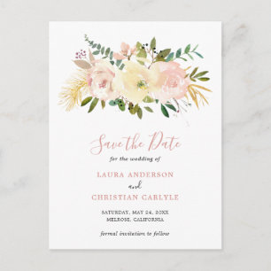 Blush Pink Floral Elegant Wedding Save the Date Announcement Postcard