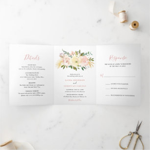 Blush Pink Floral Elegant Wedding Tri-Fold Invitation