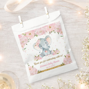 Blush Pink Floral Elephant Baby Shower Birthday Favour Bags