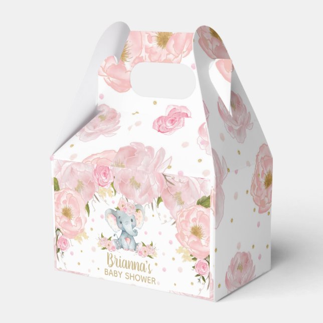 Blush Pink Floral Elephant Baby Shower Birthday  Favour Box (Front Side)