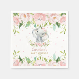 Blush Pink Floral Elephant Baby Shower Birthday Napkin