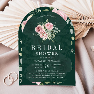 Blush Pink Floral Emerald Green Bridal Shower Invitation