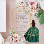Blush Pink Floral Emerald Quinceañera Sweet 16 15<br><div class="desc">Personalise this elegant blush pink floral greenery Quinceañera / Sweet 16 birthday acrylic invitation easily and quickly. Simply click the customise it further button to edit the texts, change fonts and fonts colours. Featuring beautiful blush pink roses, greenery and a girl dressed in an emerald green ball gown. Matching items...</div>