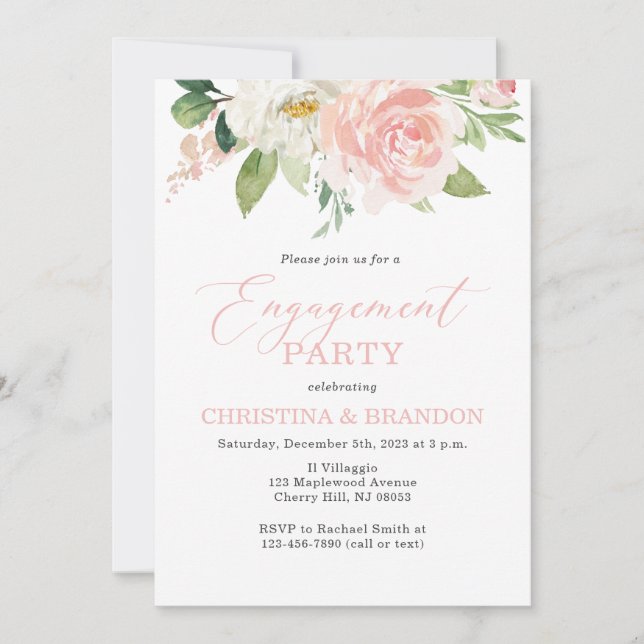Blush Pink Floral Engagement Party Invitations (Front)