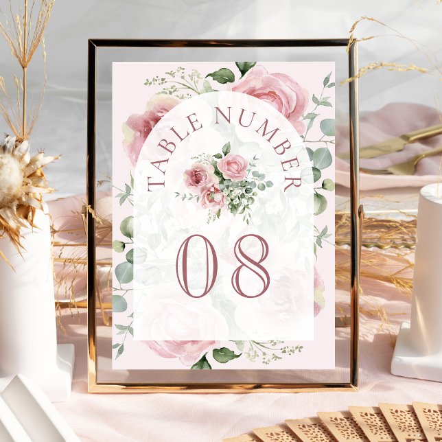 Blush Pink Floral Eucalyptus Arch Wedding Table Number (Creator Uploaded)