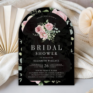 Blush Pink Floral Eucalyptus Black Bridal Shower Invitation