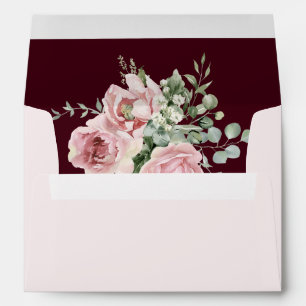 Blush Pink Floral Eucalyptus Burgundy Wedding Envelope