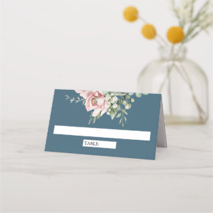 Blush Pink Floral Eucalyptus Dusty Blue Wedding Place Card