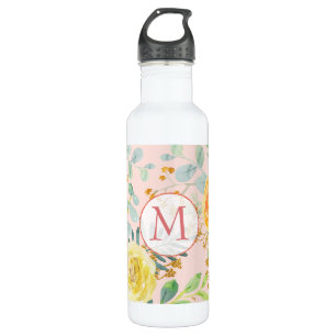 Blush Pink Floral Eucalyptus Glitter Monogram 710 Ml Water Bottle