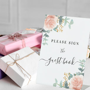 Blush pink floral eucalyptus guest book sign