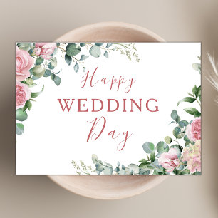 Blush Pink Floral Eucalyptus Happy Wedding Day Card