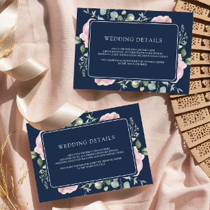 Blush Pink Floral Eucalyptus Navy Wedding Details Enclosure Card