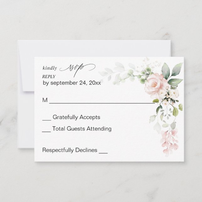 Blush Pink Floral & Eucalyptus no Meal RSVP (Front)