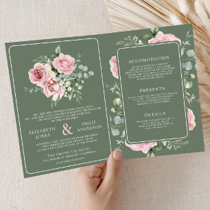 Blush Pink Floral Eucalyptus Sage Green Wedding Invitation