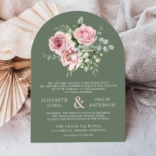 Blush Pink Floral Eucalyptus Sage Green Wedding Invitation