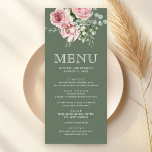 Blush Pink Floral Eucalyptus Sage Green Wedding Menu