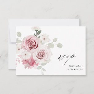 Blush Pink Floral & Eucalyptus w Meal RSVP 2 Card