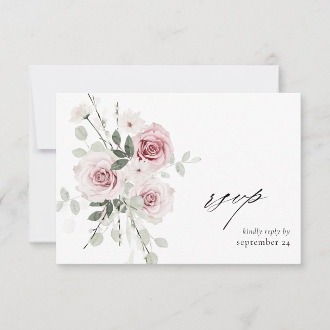 Blush Pink Floral & Eucalyptus w Meal RSVP Card (Front)