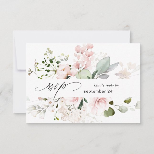 Blush Pink Floral & Eucalyptus w Meal RSVP Card 2 (Front)