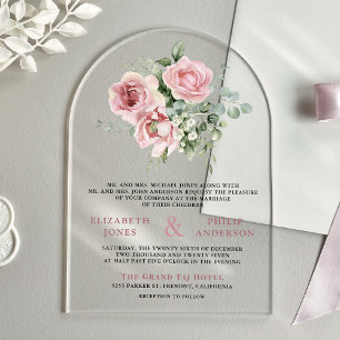 Blush Pink Floral Eucalyptus Wedding Acrylic Invitations