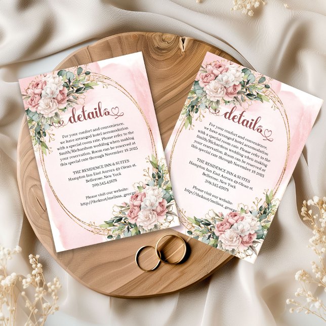 Blush Pink Floral Eucalyptus Wedding Details Card (Blush Pink Floral Eucalyptus Wedding Details Card)