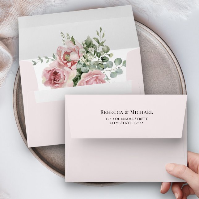 Blush Pink Floral Eucalyptus Wedding Envelope (Creator Uploaded)