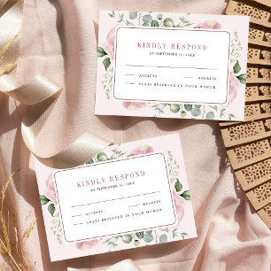 Blush Pink Floral Eucalyptus Wedding RSVP Card