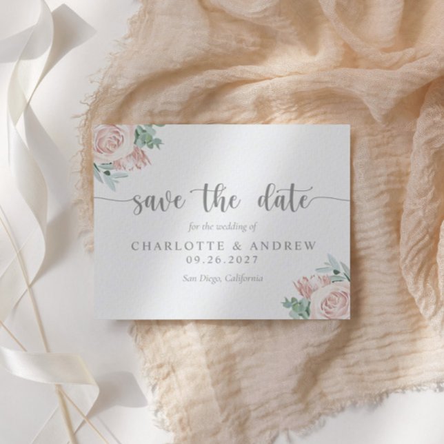 Blush Pink Floral Eucalyptus Wedding Save The Date (Creator Uploaded)