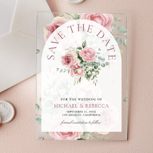 Blush Pink Floral Eucalyptus Wedding Save the Date Acrylic Invitations